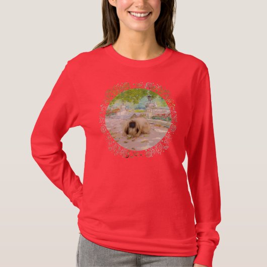 花のなかのハニーペキニーズ Tシャツ (正面)