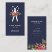 花のはさみ-濃紺の美容師 名刺 (正面/裏面)