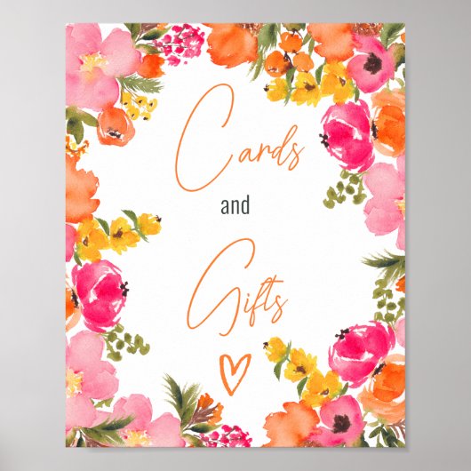 花のはっきりしたスクリプトカードギフトブライダルシャワー ポスター (正面)