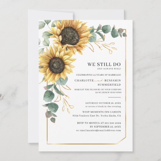 花のひまわりとユーカリの結婚誓約更新 招待状 (正面)