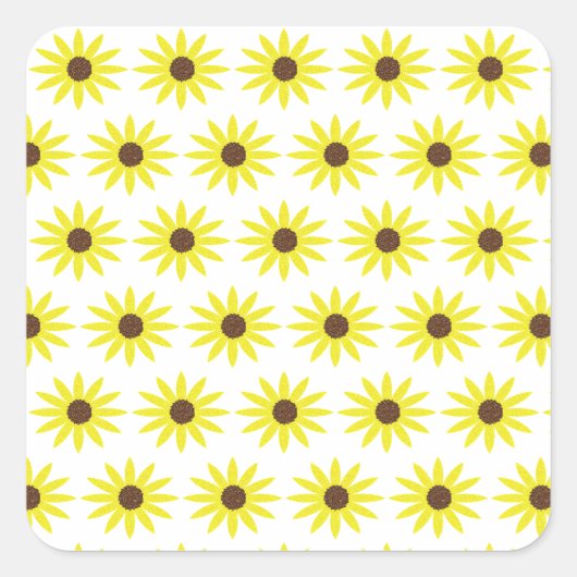 花のひまわりパターン ゴールドイエローの花 スクエアシール (正面)