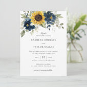 花のひまわり ネイビーブルー グリーンの結婚式 招待状 (スタンド正面)