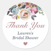 花のほこりピンクのウェディングシャワーのお礼ギフト ラウンドシール (正面)
