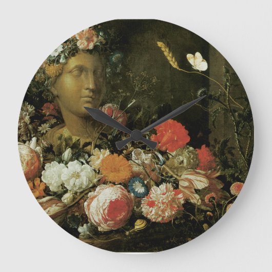 花のまわりにのクラシカル胸像 ラージ壁時計 (正面)