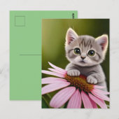 花のようなかわいいグレーの猫 ポストカード (正面/裏面)