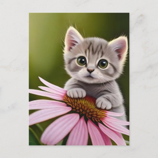 花のようなかわいいグレーの猫 ポストカード (正面)