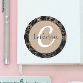 花のようなコーヒークリーム エレガントなイニシャルネーム ラウンドシール