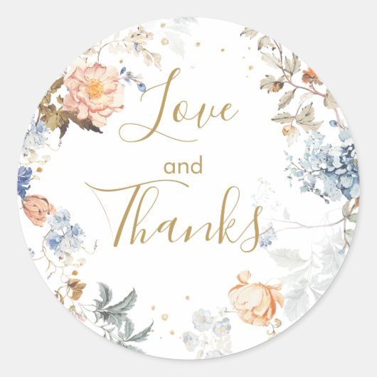 花のようなピンクとブルーの感謝 ラウンドシール (正面)