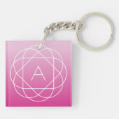 花のような幾何学的モノグラム |ピンク色の網掛グラデーションけ キーホルダー (裏面)