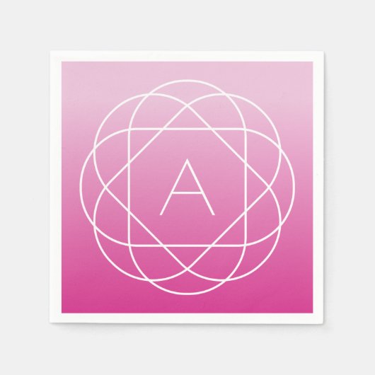 花のような幾何学的モノグラム |ピンク色の網掛グラデーションけ スタンダードカクテルナプキン (正面)