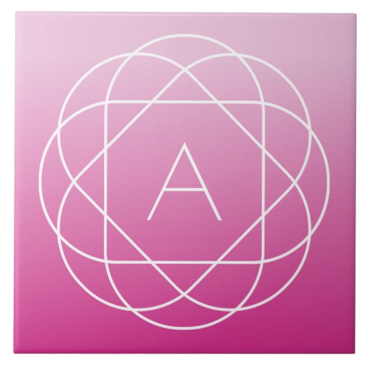 花のような幾何学的モノグラム |ピンク色の網掛グラデーションけ タイル (正面)