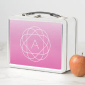 花のような幾何学的モノグラム |ピンク色の網掛グラデーションけ メタルランチボックス (インサイチュ)