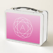 花のような幾何学的モノグラム |ピンク色の網掛グラデーションけ メタルランチボックス (裏面)