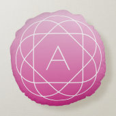 花のような幾何学的モノグラム |ピンク色の網掛グラデーションけ ラウンドクッション (裏面)