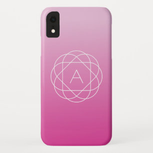 花のような幾何学的モノグラム  ピンク色の網掛グラデーションけ iPhone XRケース