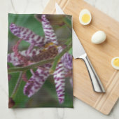 花のような紫のストライプのピンクの白い蘭 キッチンタオル (四つ折り)