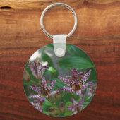 花のような紫のストライプのピンクの白い蘭 キーホルダー (正面)