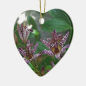 花のような紫のストライプのピンクの白い蘭 セラミックオーナメント (左)