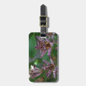 花のような紫のストライプのピンクの白い蘭 ラゲッジタグ (正面縦)