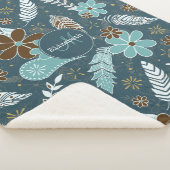 花のような羽のようなティール(緑がかった色)ターコイズ茶色のボホ シェルパブランケット (3/4)