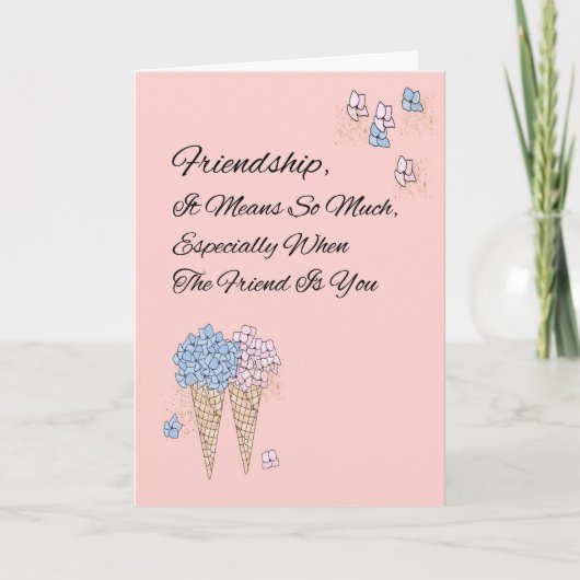 花のアイスクリームコーンの友情カード サンキューカード (正面)