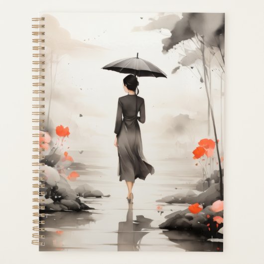 花のアクセントが可愛い雨の日の道のアートプランナー プランナー手帳 (正面)