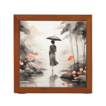 花のアクセントが美しい雨の日の道のアート