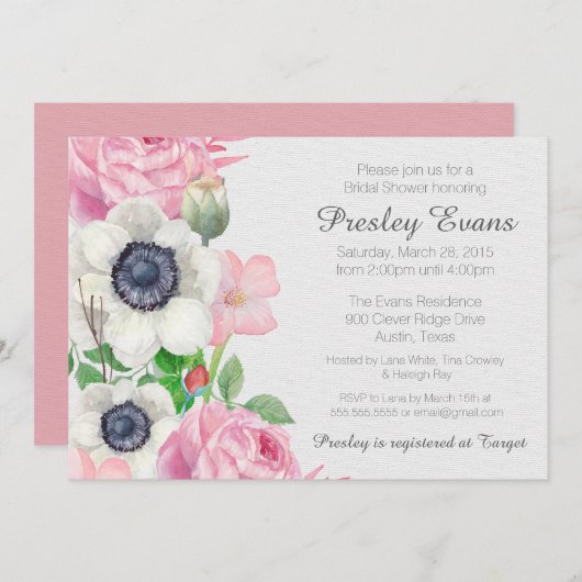 花のアネモネのブライダルシャワーの招待状 招待状 (正面/裏面)