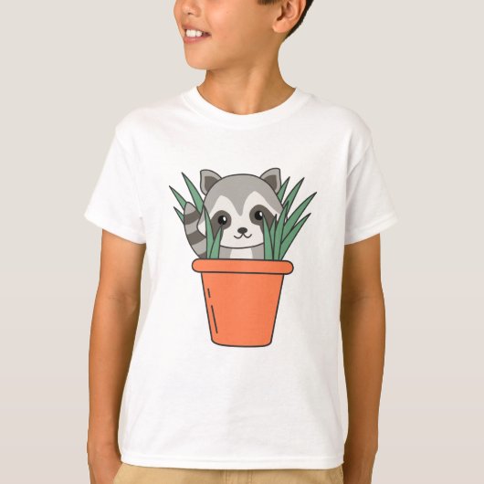 花のアライグマポットおもしろいアライグマ植物 Tシャツ (正面)