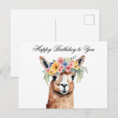 花のアルパカの誕生日おめでとう ポストカード (正面/裏面)