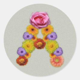 花のアルファベットA ラウンドシール