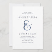 花のアンパーサンド|の青い水彩画の結婚式 招待状 (正面)