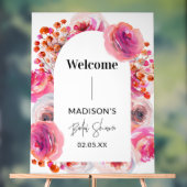 花のアーチ ウェルカム ブライダルシャワー サイン アクリル (ニュートラル)