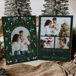 花のアーチ メリークリスマス フォト ホリデー カード