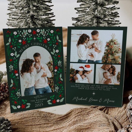 花のアーチ メリークリスマス フォト ホリデー カード