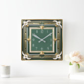 花のアールデコ エレガント スクエア壁時計 (ホーム)