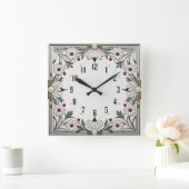 花のアールデコ スクエア壁時計 (ホーム)