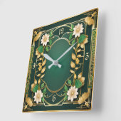 花のアールデコ スクエア壁時計 (傾斜)
