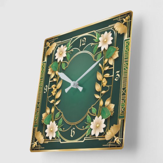 花のアールデコ スクエア壁時計 (傾斜)