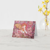 花のアールヌーボーのメッセージカード間のミュシャの女性 カード (黄色い花)