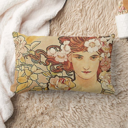 花のアールヌーボーばら色のアルフォンス島のミュシャ ランバークッション (ブランケット)