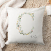 花のイニシャル「C」 ソフトカラー メドウ ネーム モダン クッション (ブランケット)