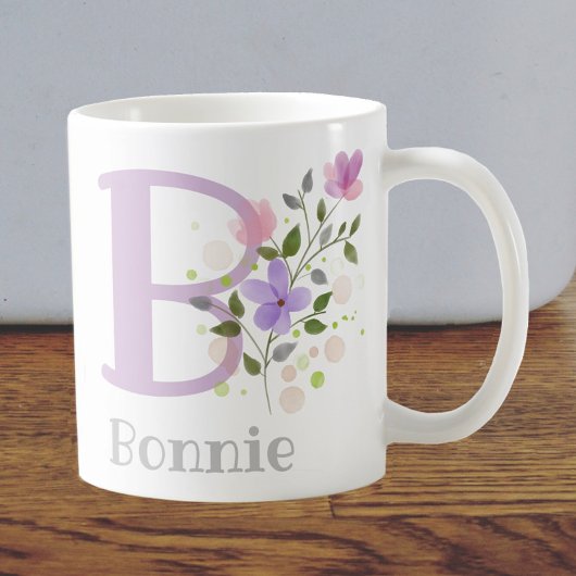 花のイニシャルBとボニーの名前 コーヒーマグカップ