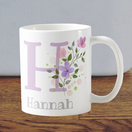 花のイニシャルHと名前Hannah コーヒーマグカップ