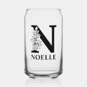 花のイニシャルNモノグラムと名前のカスタマイズ ガラス缶 (正面)