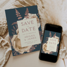 花のイボリー ローズゴールド ティール 結婚式 Save the Date
