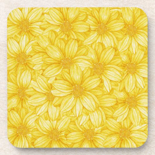 花のイラストラティブ黄色いプリント コースター (正面)