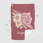 花のイラストレーションの名前をカスタムするのゴルフタオル ゴルフタオル (インサイチュ)