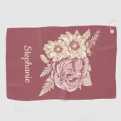 花のイラストレーションの名前をカスタムするのゴルフタオル ゴルフタオル (横)