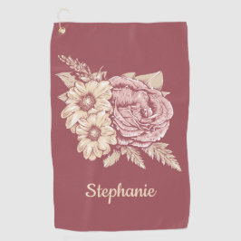 花のイラストレーションの名前をカスタムするのゴルフタオル ゴルフタオル